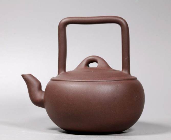 Large Chinese Yixing Teapot with Overhead Handle