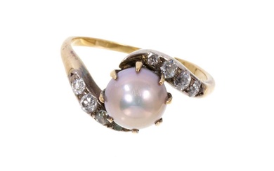 Late Victorian grey pearl and diamond cross-over ring