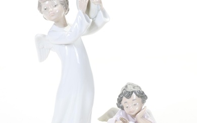 Lladró "Heavenly Chimes" and Nao by Lladró "Angel With Tamborine" Figurines