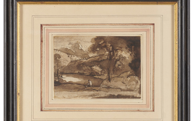 Lot comprising: - Anonymous, 19th century, Landscape study, ink and brown pen brown watercolored, 112x180mm, framed, defects - Anonymous, 18th…