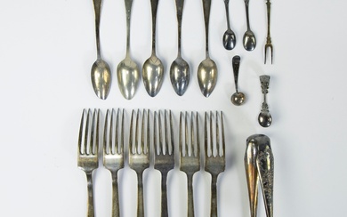 Lot silver forks, spoons silver 835, year letter N = 1923, mini square head B = city hallmark Utrecht