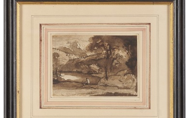 Lotto composto da: - Anonimo del secolo XIX, "Studio di paesaggio", inchiostro