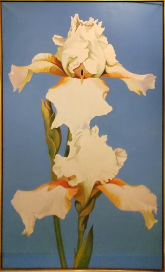 Lowell Blair Nesbitt, Two Irises on Blue, Oil Painting