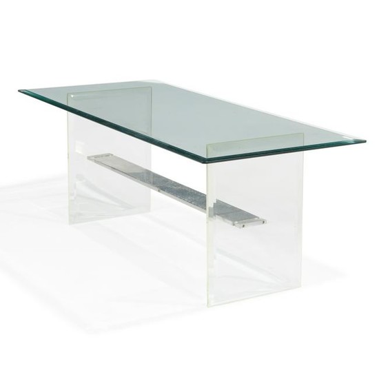 Lucite Aluminum and Glass Coffee Table