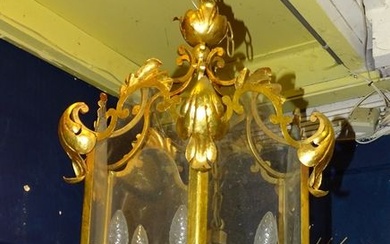 Luminaire Lanterne en métal doré 6 lumières 1er moitié 20eS H:100cm