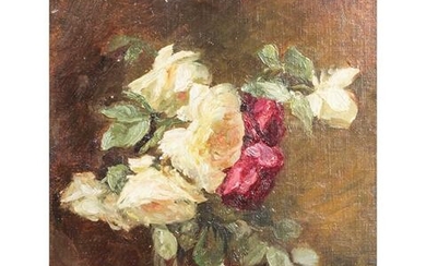 MANDEL, M. (?, undeutlich signiert, Maler/in 19./20. Jh.), "Stillleben mit Rosen in Glasvase"