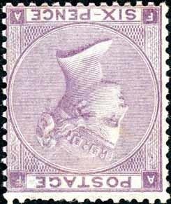 MINT 1864 6d LILAC PLATE 4 INVERTED WMK - large part gum and...