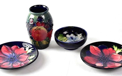MOORCROFT; four items, comprising two 'Anemone' pattern dishes, diameter of...