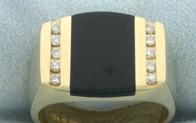 Mens Onyx and Diamond Ring in 14k Yellow Gold