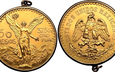 Mexico Mexican Republic 1947 Gold 50 Pesos Mounted