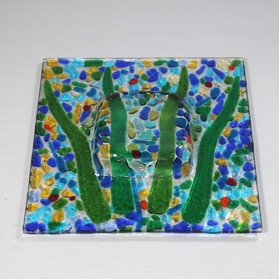 Mid-Century Modern Colorful Fused Glass Dish