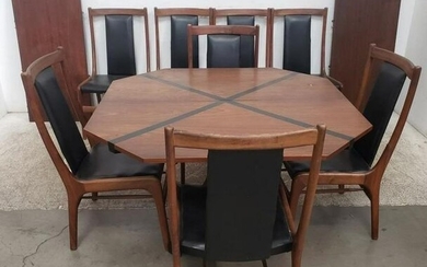 Mid-century Modern dining set w/ 8 chairs & 2 Leaves