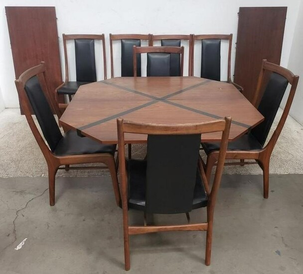 Mid-century Modern dining set w/ 8 chairs & 2 Leaves