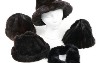 Mink and Sheared Beaver Fur Hats with Dyed Rabbit Fur Scarf