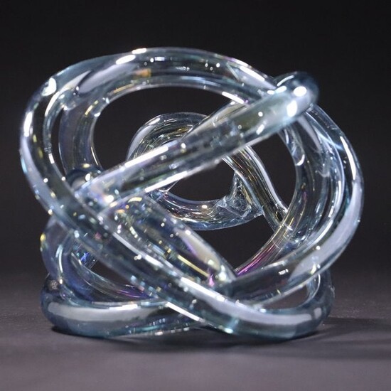 Modern Design Blue Iridescent Glass Knot Sculpture