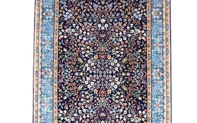 Navy Floral Classic Hand-Knotted Kirman 4X6 Area Rug Oriental Wool Decor Carpet