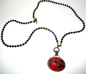 Necklace of Black Onyx and Red Jade