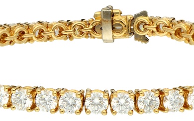 No Reserve - 18K yellow gold tennis bracelet set with approx. 5.00 ct. diamond.