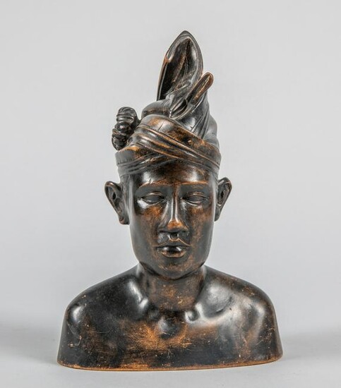 North African Old Carved Wood Bust Figure
