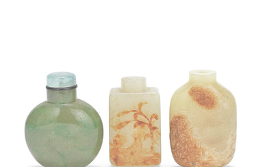 ONE JADEITE AND TWO JADE SNUFF BOTTLES Qing Dynasty