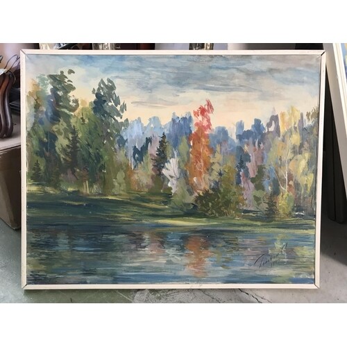 Oil on Canvas Painting Lakescape Painting Signed 'C.Tolobin ...