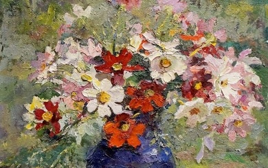 Oil painting Bouquet of flowers with apples Sokolova Zinaida Ivanovna
