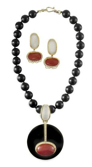 Onyx, Agate, Crystal and Diamond Jewelry Suite