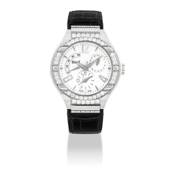 PIAGET, WHITE GOLD AND DIAMOND-SET, POWER RESERVE, DUAL TIME AND DATE