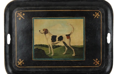 Painted Tole Tray, Foxhound Decorated
