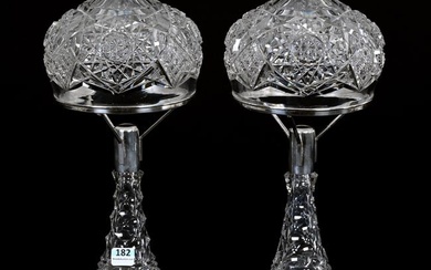Pair Boudoir Lamps, American Brilliant Cut Glass