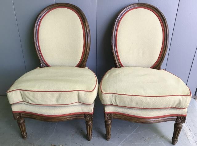 Pair French Louis XVI Upholstered Side Chairs