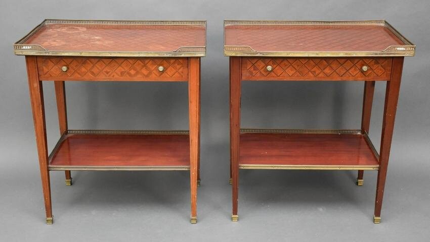 Pair Mahogany Side Tables with Parquetry Diamond