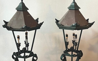 Pair of Cast Iron Pole Lanterns