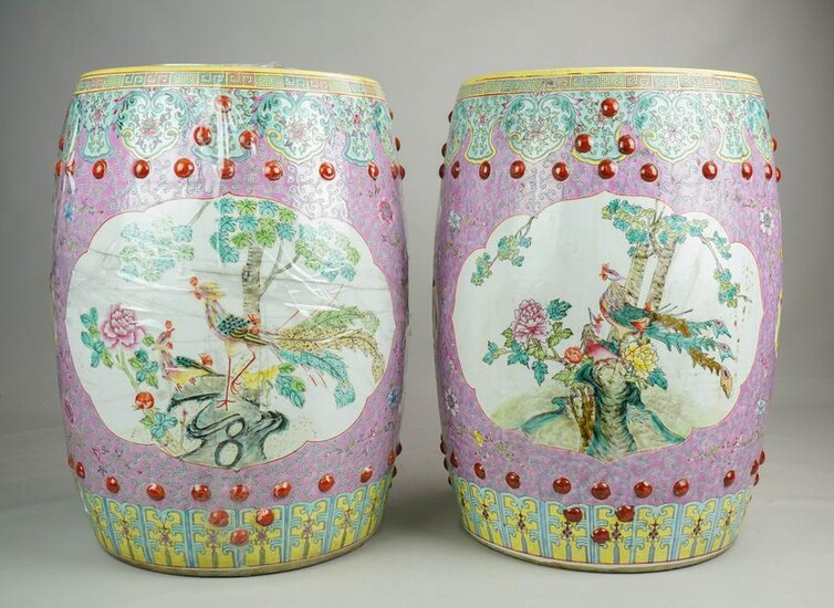 Pair of Chinese Famille Rose Garden Seats