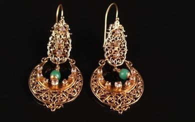Pair of EARRINGS gold and stones, gross weight 13.3 g...