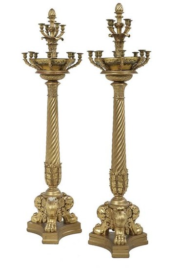 Pair of French Giltwood and Tole Torcheres