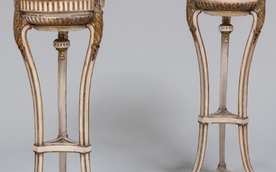Pair of Italian Neoclassical White Painted and Parcel-Gilt Pedestals, Piedmont