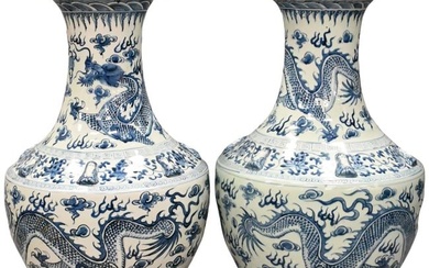 Pair of Large Palace Blue and White Chinese Porcelain Urns/Vases