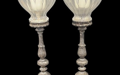 Pair of Large Silver Plated & Crystal Decorated Candleholders