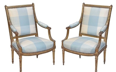 Pair of Louis XVI Carved Giltwood Fauteuils