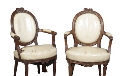 Pair of Louis XVI Style Carved Walnut Oval Back Fauteuils