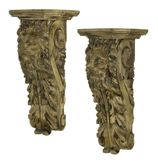 Pair of Painted Wooden Brackets