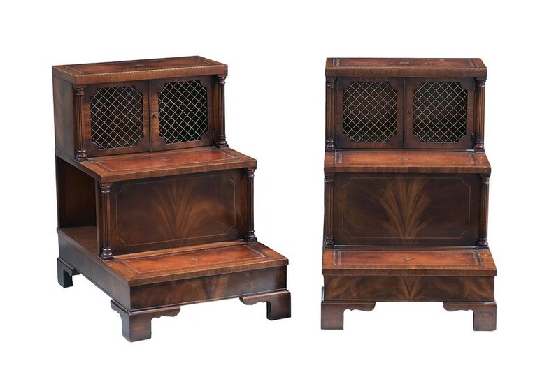 Pair of Regency-Style Inlaid Mahogany Bed Steps