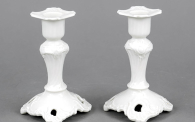 Pair of candlesticks, Nymphenburg, mark 1976-1997, rococo form with openwork cartouches, model no.