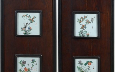 Pair of decorative wooden panels decorated with polychrome...