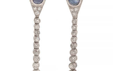 Pair of earrings in platinum with diamonds and sapphires.
