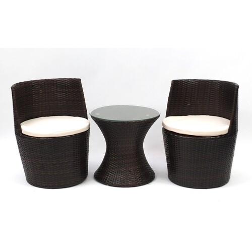 Pair of rattan tub chairs and occasional table, the chairs 6...