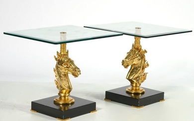 Pair of small square tables decorated with "Horse...