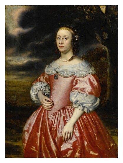 Portrait of a lady in a pink dress, three-quarter length, Dutch School, circa 1660 - 1670
