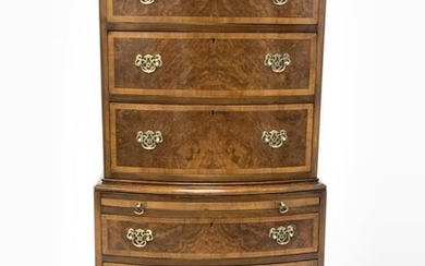 Quality Georgian style walnut bow front chest on chest,...